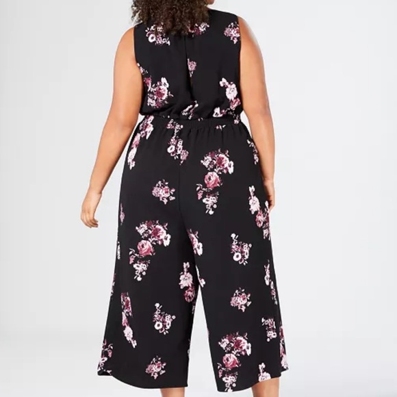 Eyeshadow Trendy Plus Size Floral-Print Knit Cropped Jumpsuit Sz 1X - Picture 2 of 6